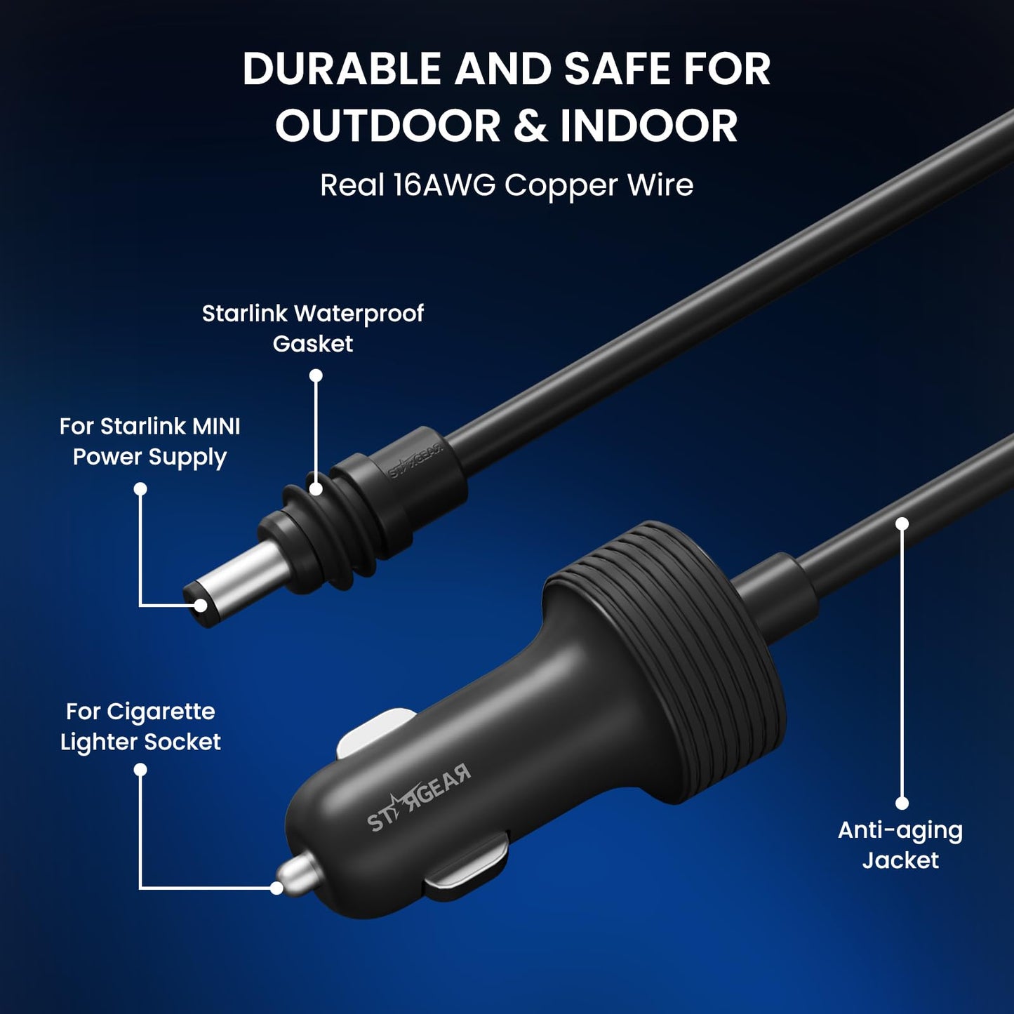 Starlink Mini 12V Power Cable 10FT | Heavy Duty Car Charger to DC Adapter - starlink6.com